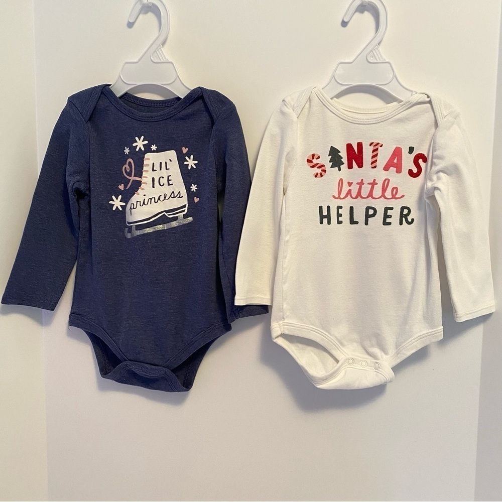 Dip Baby Girls Lil' Ice Princess & Santa's Little Helper Bodysuits 12-18 Months